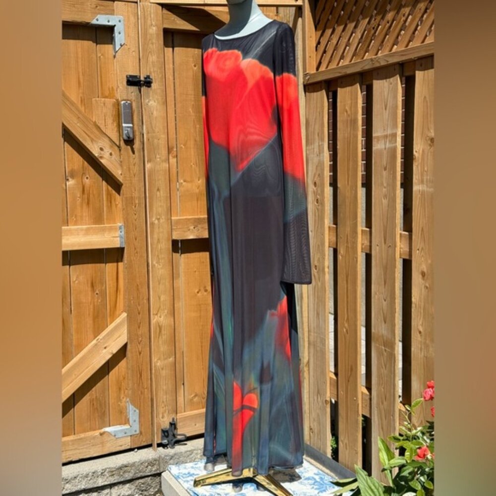 🆕 RAT & BOA 🧿 NWOT Juniper Sheer Long Sleeve Dress, Dark Red Tulip, Sz L - Picture 4 of 15